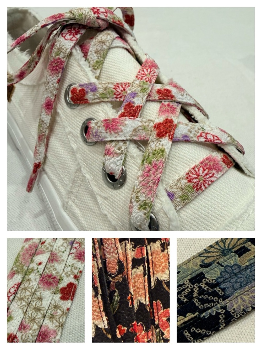 Upgrade Your Sneakers, Japanese Floral Textured Flat Shoelaces 46.1” Unisex